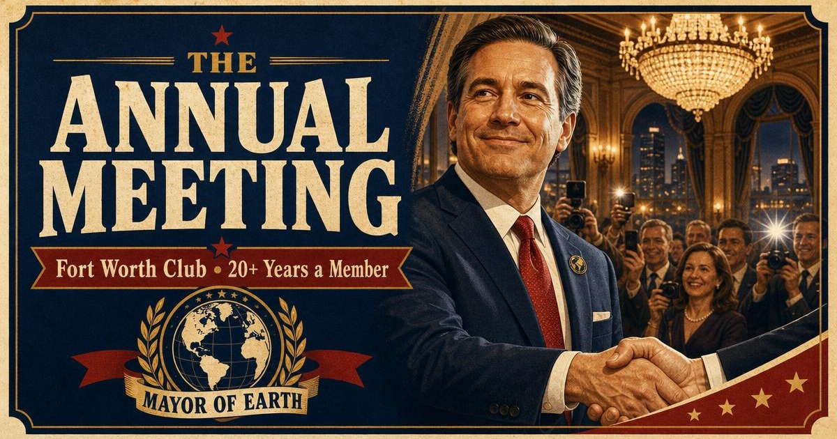 Dispatch card: The Mayor of Earth at the Fort Worth Club annual meeting