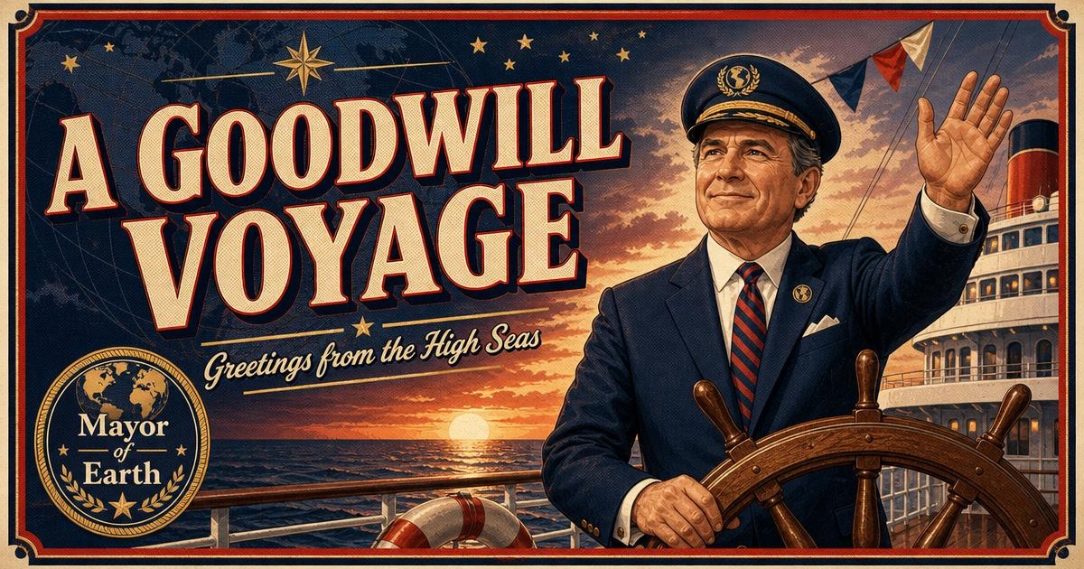 Dispatch card: The Mayor of Earth on a goodwill voyage across the high seas
